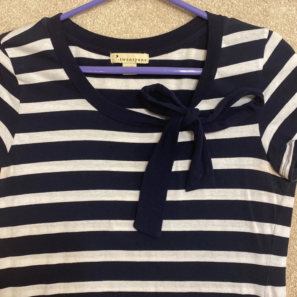 Forever 21 navy/white striped top with bow